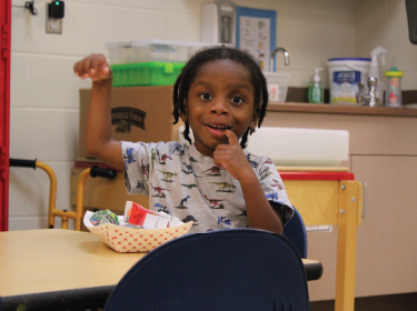 Student eating breakfast